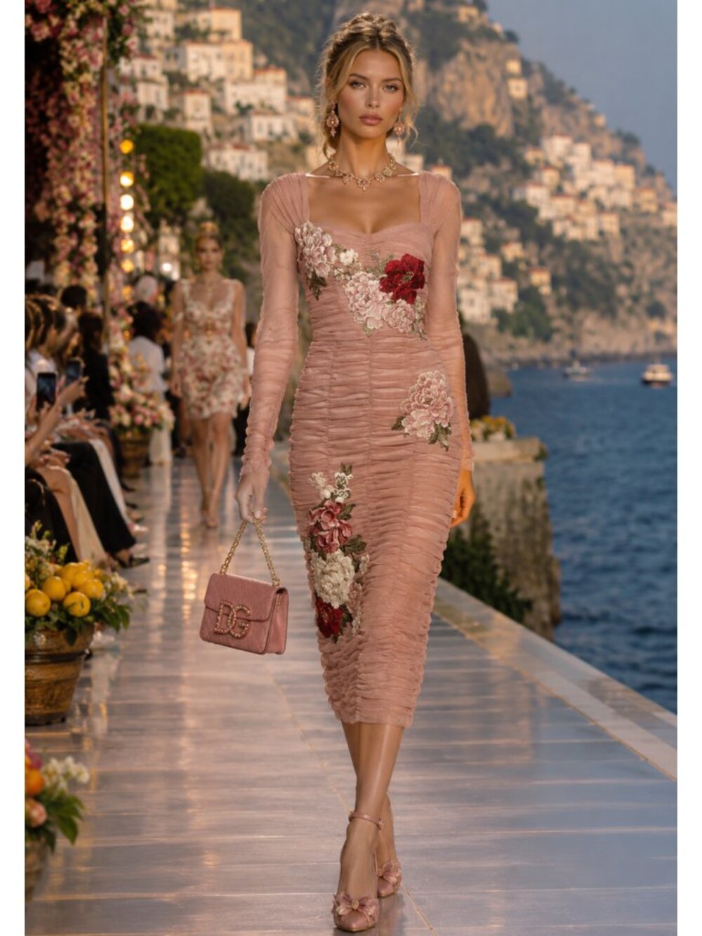 DOLCE & GABBANA Floral-embroidered tulle dress Size 42 IT, S/M US NEW